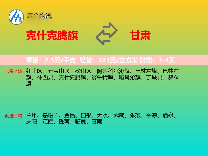 克什克腾旗到甘肃轿车托运