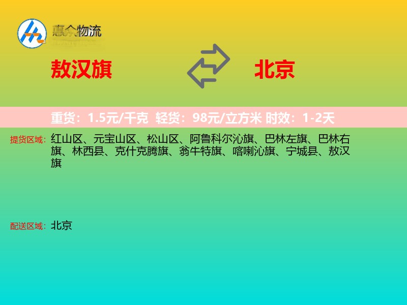 敖汉旗到北京长途搬家