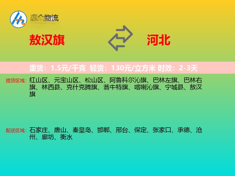 敖汉旗到河北物流专线