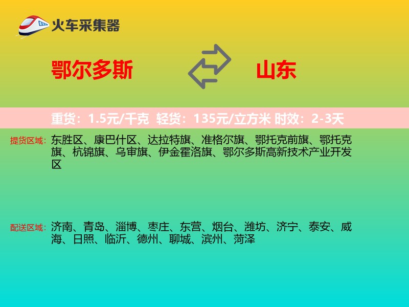 鄂尔多斯到山东轿车托运