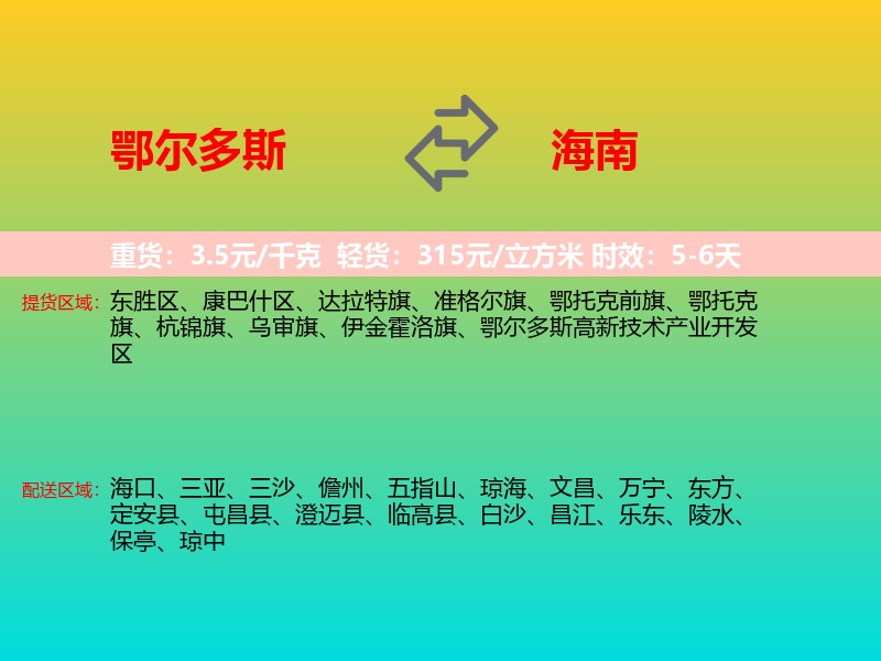 鄂尔多斯到海南长途搬家