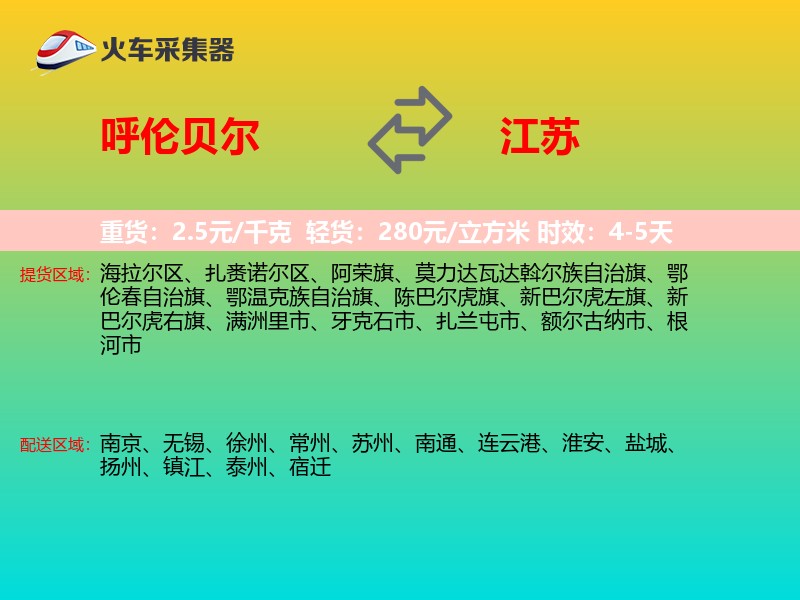呼伦贝尔到江苏长途搬家