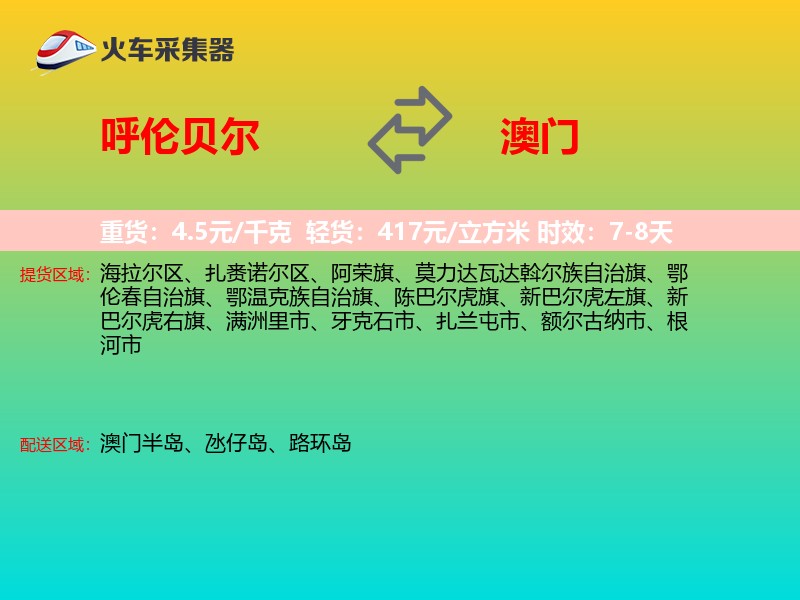呼伦贝尔到澳门轿车托运