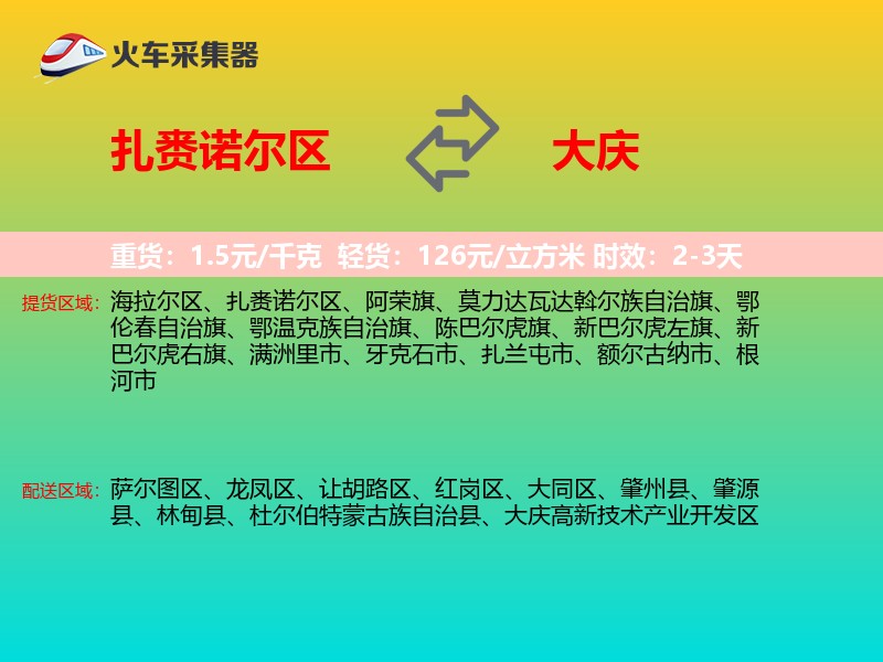 扎赉诺尔区到大庆物流专线