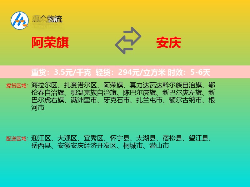 阿荣旗到安庆物流专线