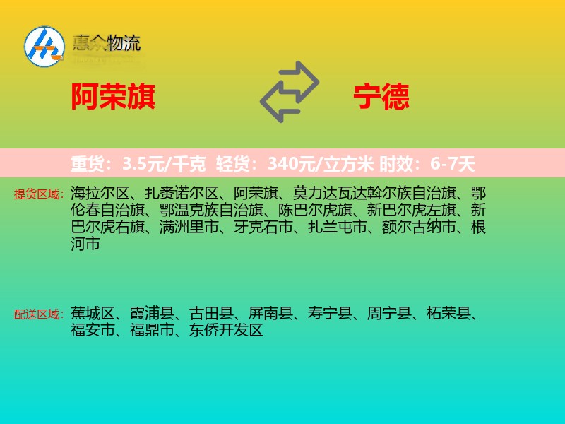 阿荣旗到宁德物流专线