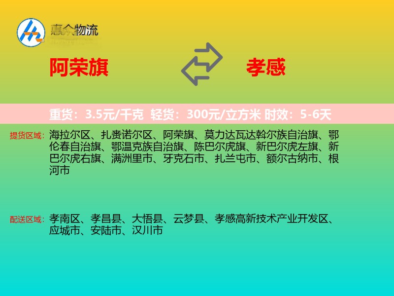 阿荣旗到孝感物流专线