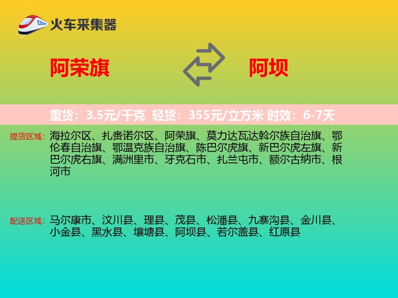 阿荣旗到阿坝物流专线