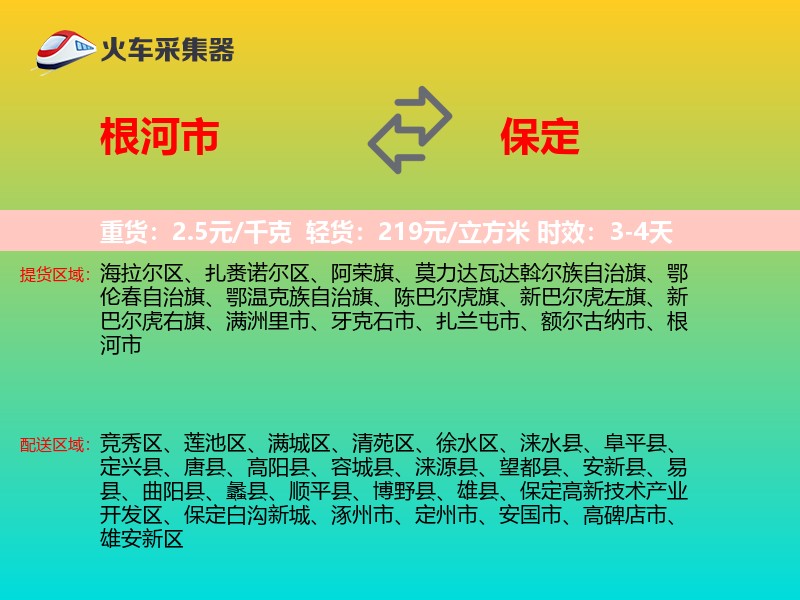 根河市到保定物流专线