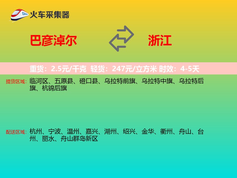 巴彦淖尔到浙江轿车托运