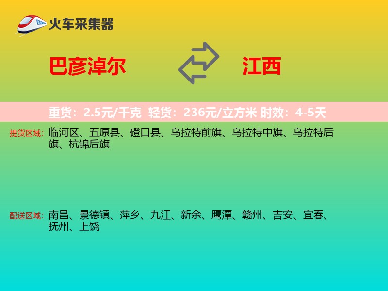 巴彦淖尔到江西轿车托运