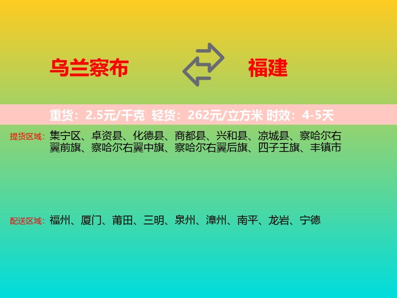 乌兰察布到福建长途搬家