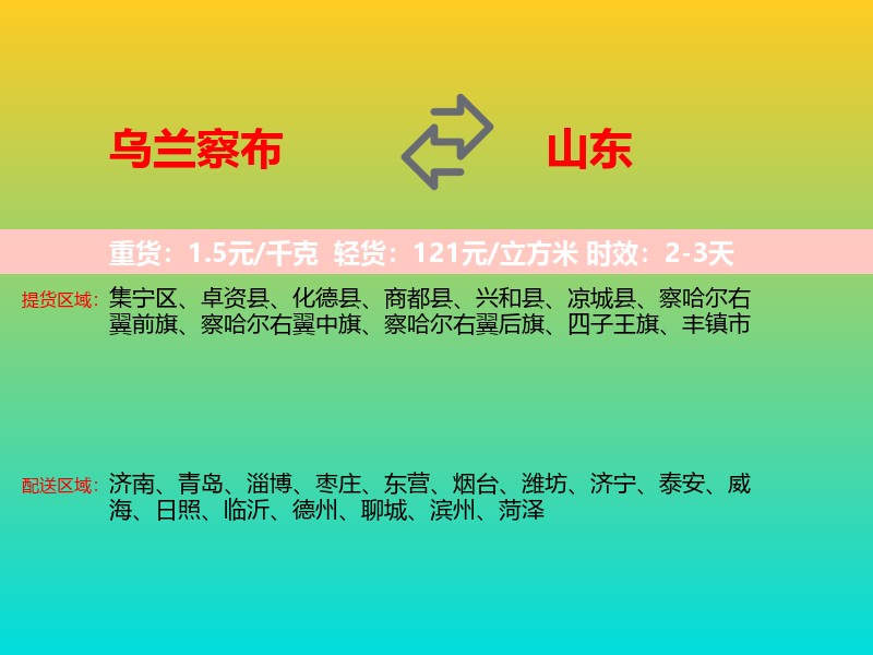 乌兰察布到山东长途搬家
