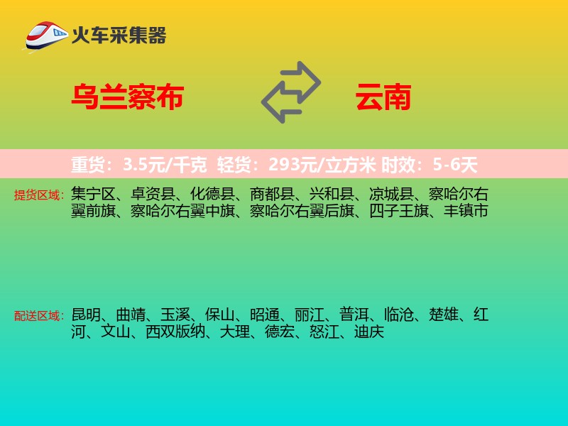 乌兰察布到云南轿车托运