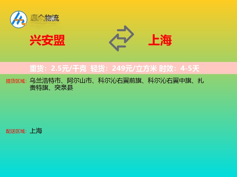 兴安盟到上海物流专线