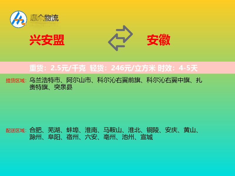 兴安盟到安徽物流专线