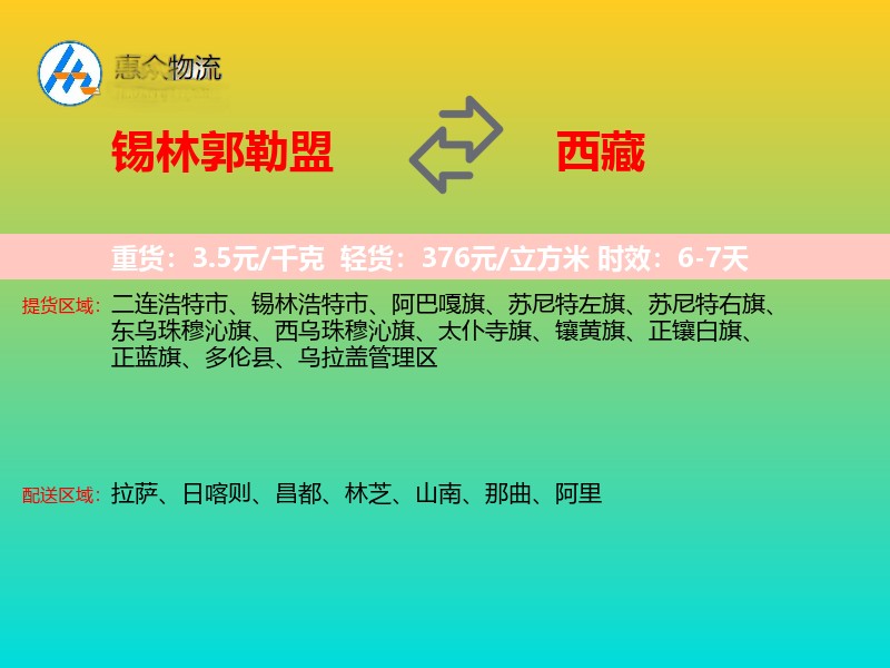 锡林郭勒盟到西藏轿车托运
