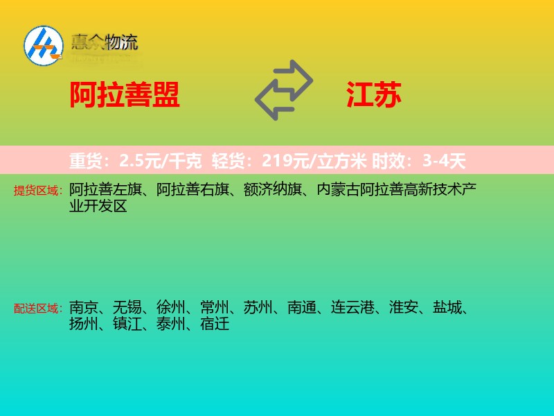 阿拉善盟到江苏轿车托运