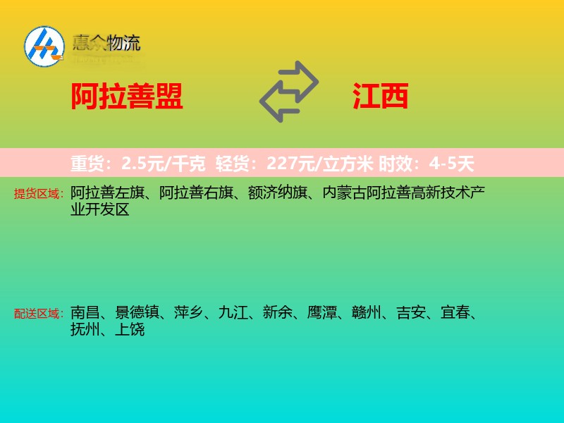 阿拉善盟到江西轿车托运