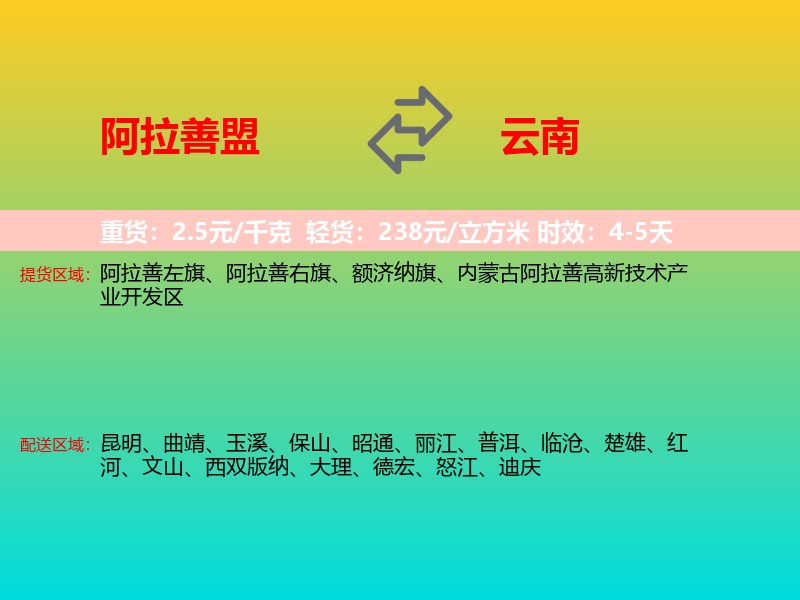 阿拉善盟到云南长途搬家