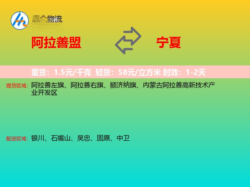 阿拉善盟到宁夏物流专线