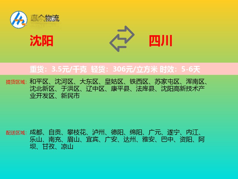 沈阳到四川物流专线