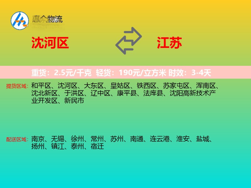 沈河区到江苏物流专线