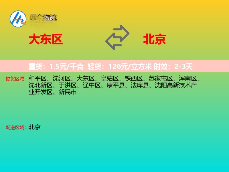 大东区到北京物流专线