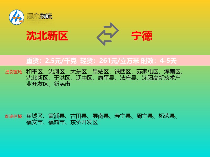 沈北新区到宁德物流专线