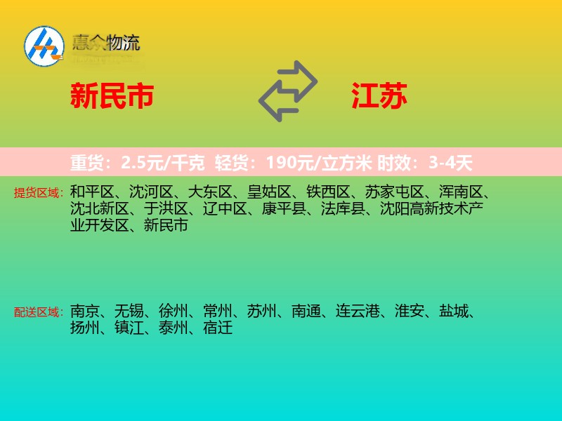 新民市到江苏物流专线