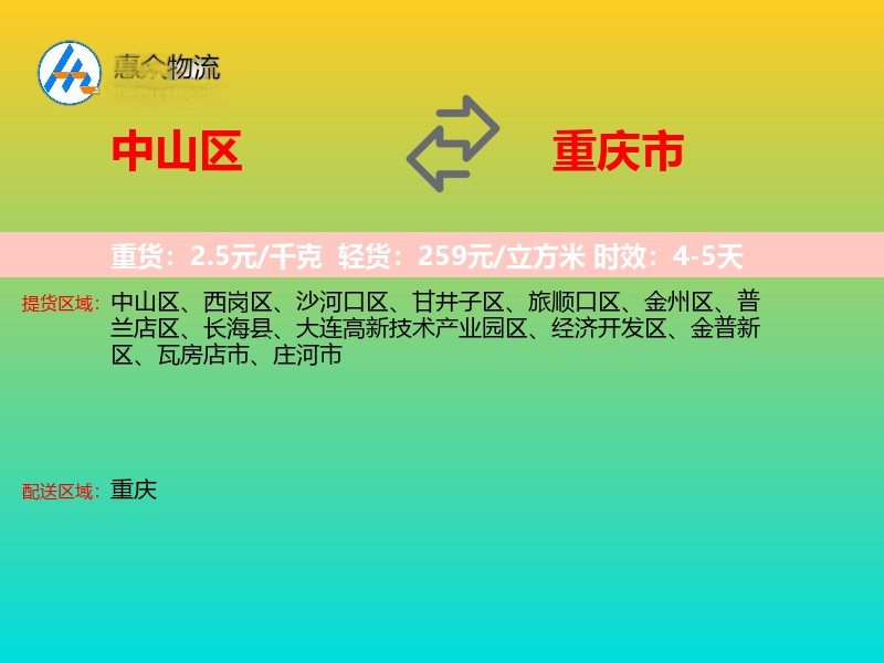 中山区到重庆市物流专线