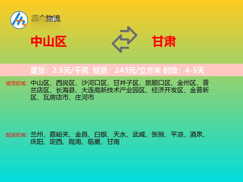 中山区到甘肃物流专线