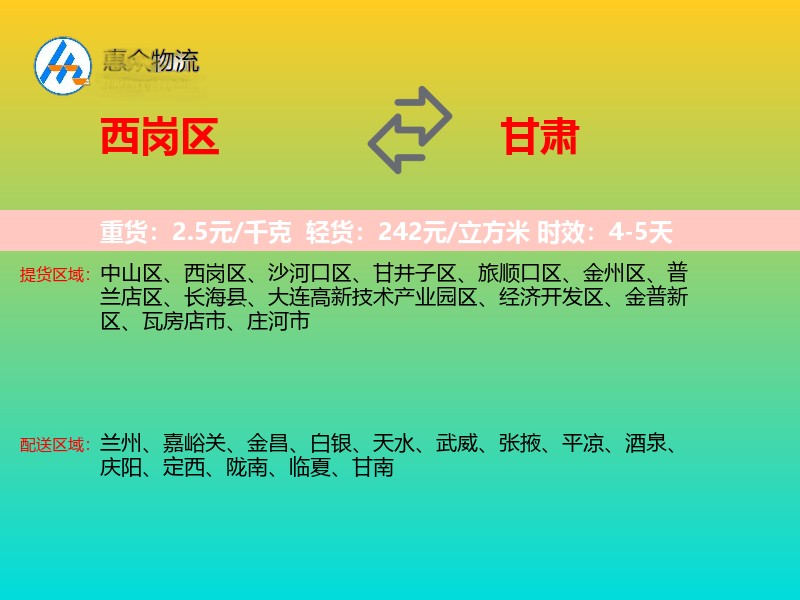 西岗区到甘肃物流专线