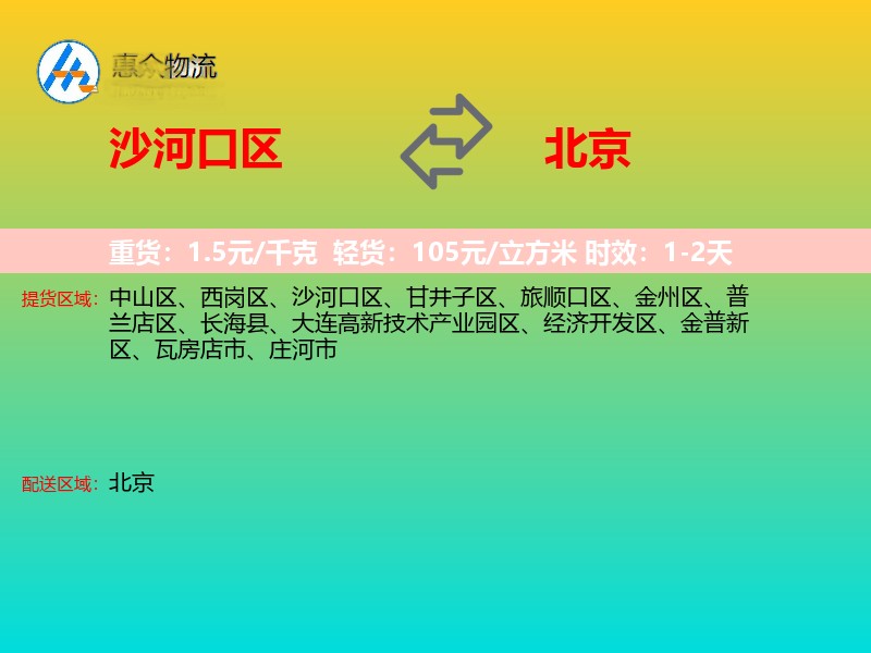 沙河口区到北京物流专线