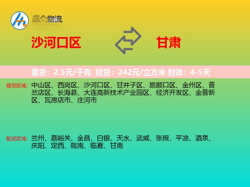 沙河口区到甘肃物流专线
