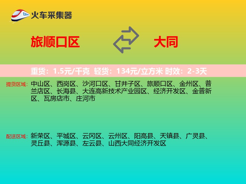 旅顺口区到大同物流专线