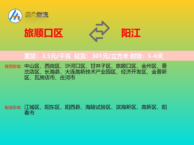 旅顺口区到阳江物流专线