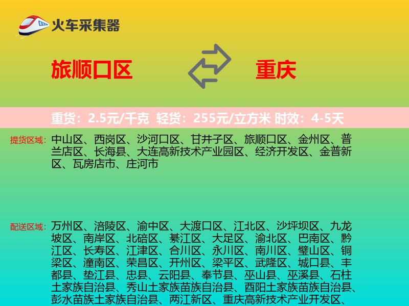 旅顺口区到重庆物流专线