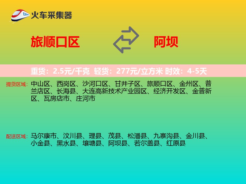旅顺口区到阿坝物流专线
