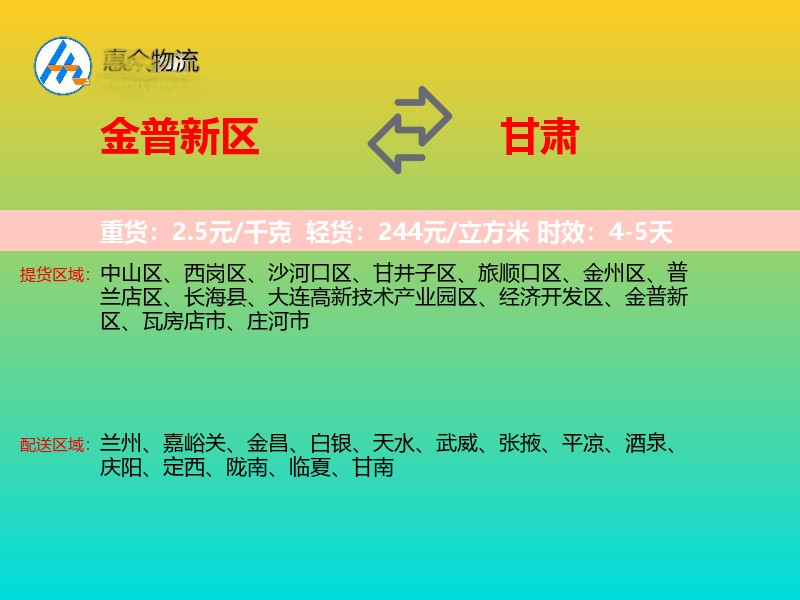 金普新区到甘肃物流专线
