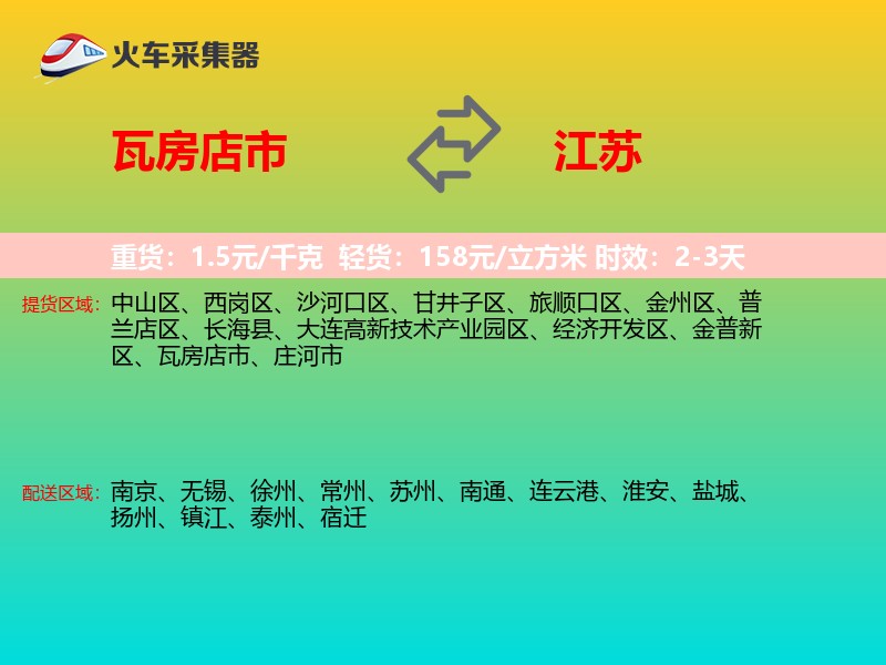 瓦房店市到江苏物流专线