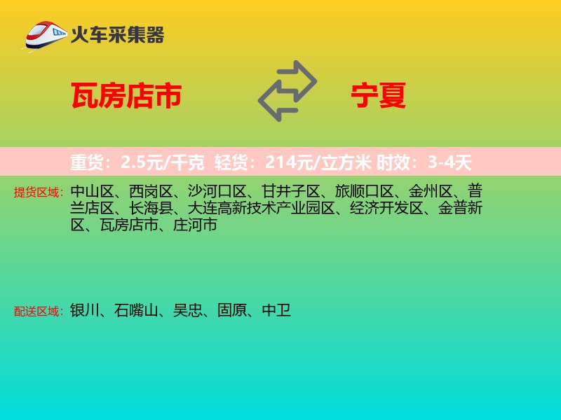 瓦房店市到宁夏物流专线