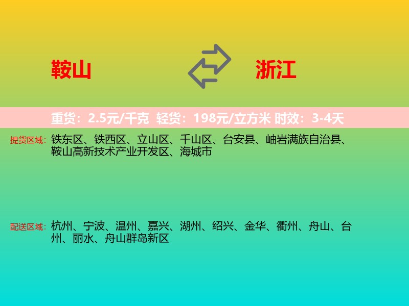 鞍山到浙江长途搬家