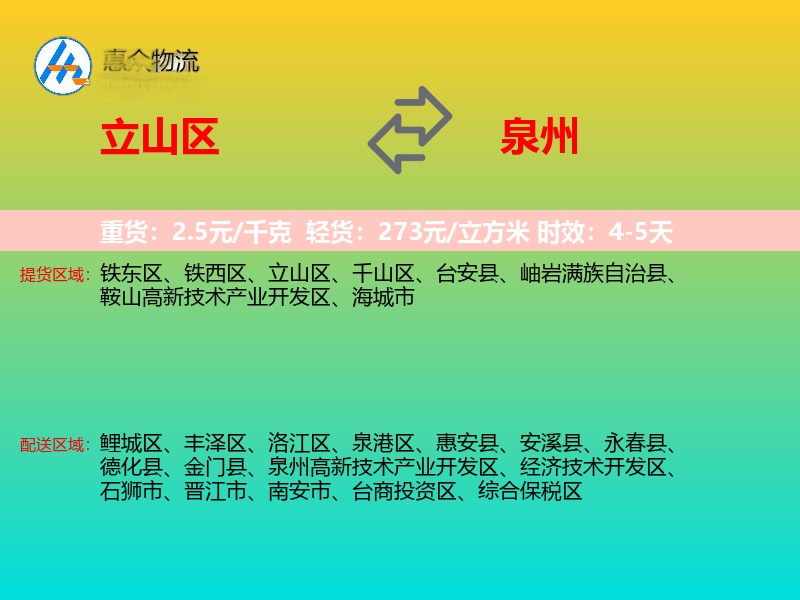 立山区到泉州物流专线