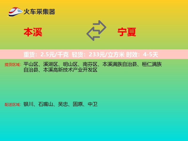 本溪到宁夏物流专线