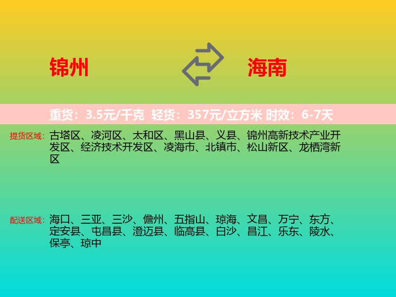 锦州到海南长途搬家