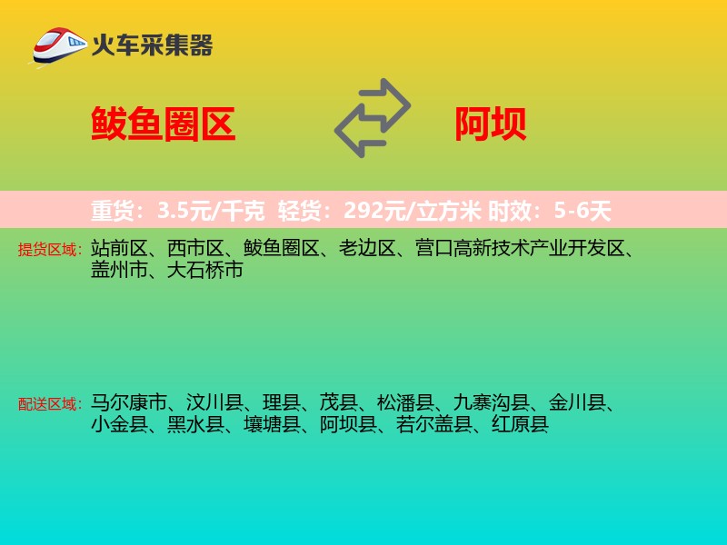 鲅鱼圈区到阿坝物流专线