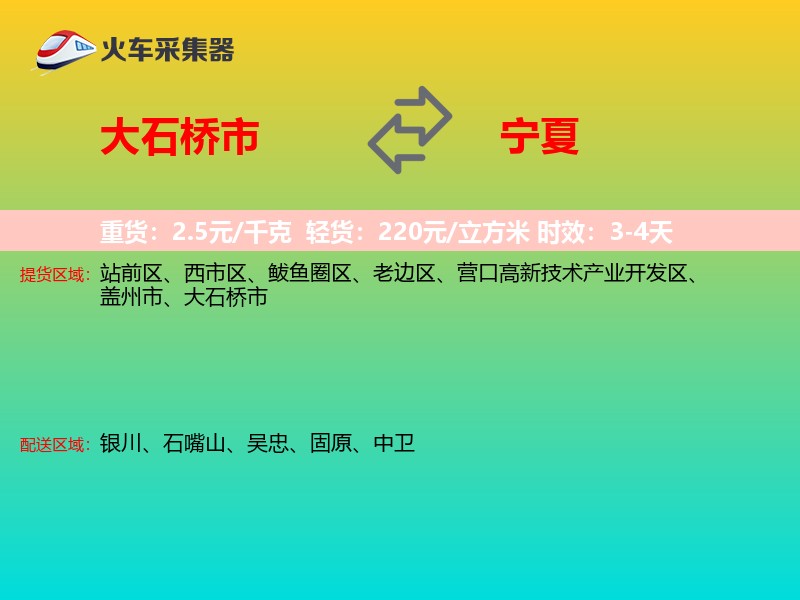 大石桥市到宁夏物流专线