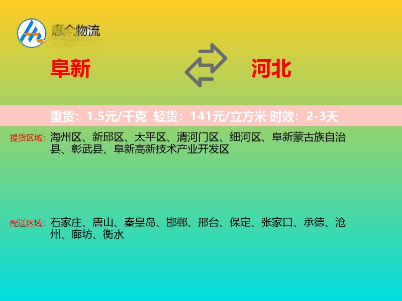 阜新到河北物流专线