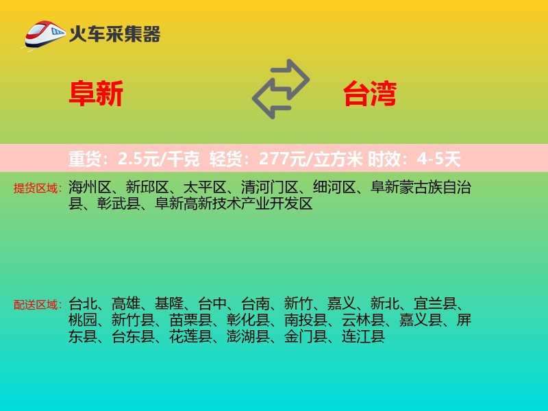 阜新到台湾物流专线